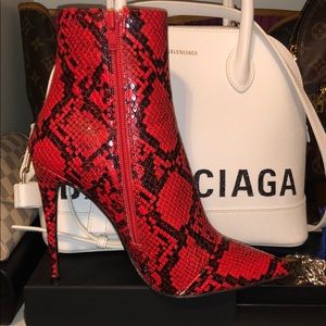 Red snakeskin booties